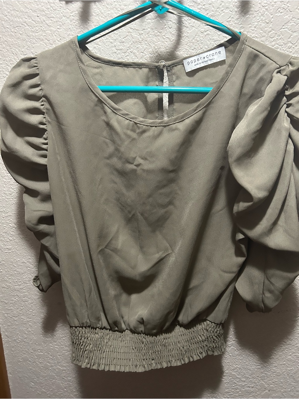 Paper Crane Sage Green Puff Sleeve Blouse